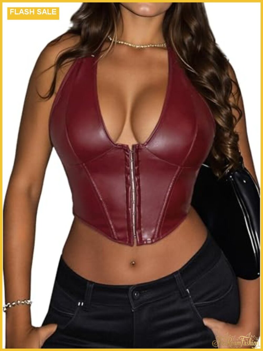 Faux Leather Halter Corset Crop Top Club Party Y2k Going Out